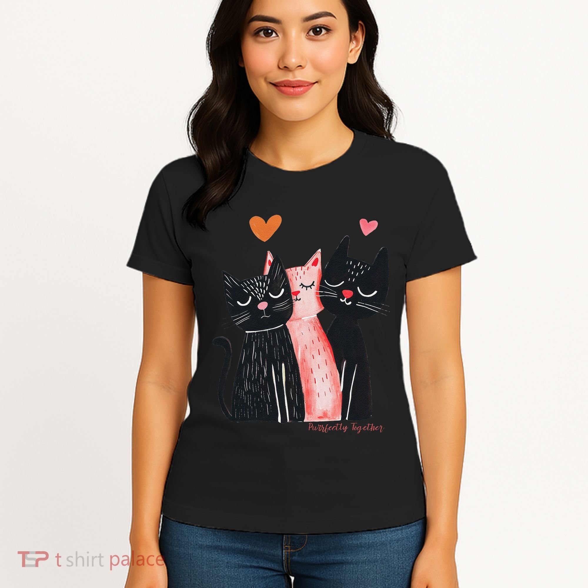 Cute Cat Trio With Hearts Art For Cat Lovers Women's T-Shirt