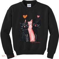 Cute Cat Trio With Hearts Art For Cat Lovers Kids Sweatshirt thumb 0
