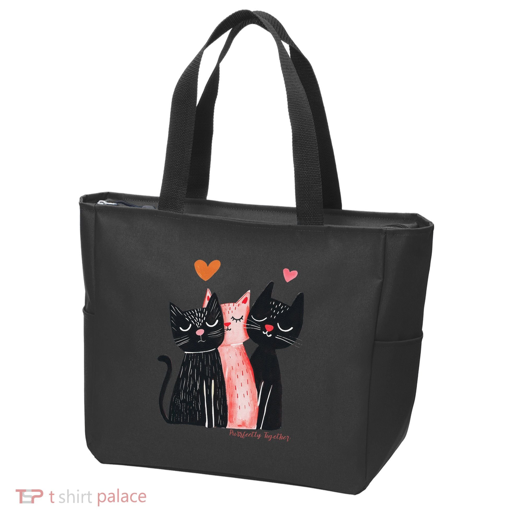 Cute Cat Trio With Hearts Art For Cat Lovers Tote Bag