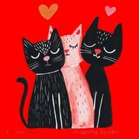 Cute Cat Trio With Hearts Art For Cat Lovers Santa Hat thumb 1