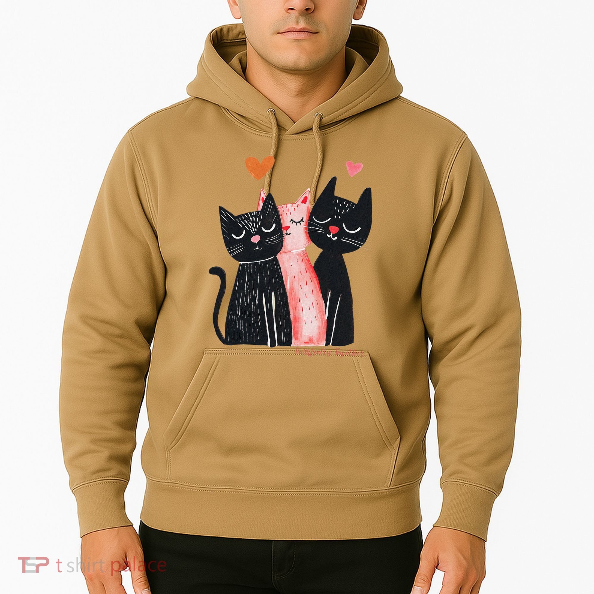 Cute Cat Trio With Hearts Art For Cat Lovers Hoodie