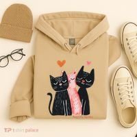 Cute Cat Trio With Hearts Art For Cat Lovers Hoodie thumb 4