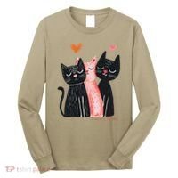 Cute Cat Trio With Hearts Art For Cat Lovers Long Sleeve Shirt thumb 0