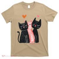 Cute Cat Trio With Hearts Art For Cat Lovers T-Shirt thumb 0
