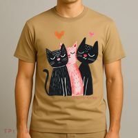 Cute Cat Trio With Hearts Art For Cat Lovers T-Shirt thumb 3