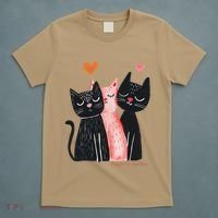 Cute Cat Trio With Hearts Art For Cat Lovers T-Shirt thumb 5