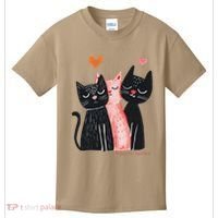 Cute Cat Trio With Hearts Art For Cat Lovers Kids T-Shirt thumb 0