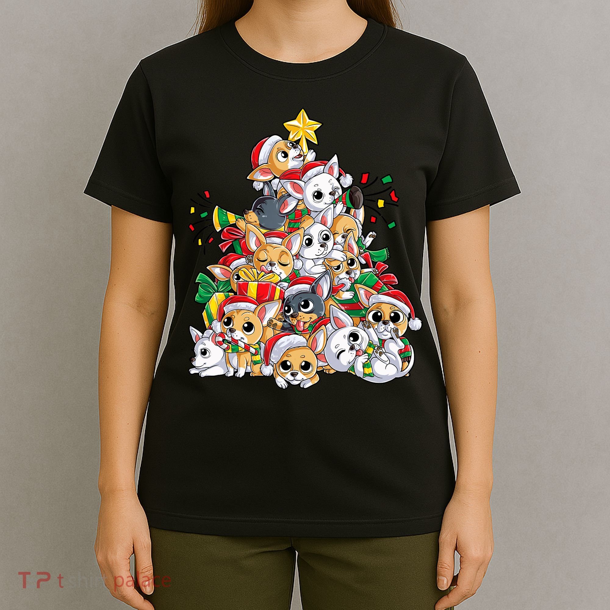 Chihuahua Christmas Tree Santa Dog Lover Xmas Women T-Shirt