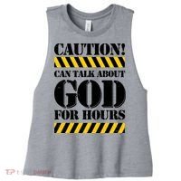 Caution! Can Talk About God For Hours Women's Racerback Cropped Tank thumb 0