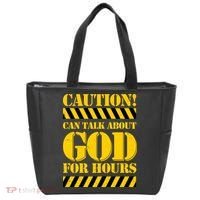 Caution! Can Talk About God For Hours Tote Bag thumb 0