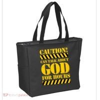Caution! Can Talk About God For Hours Tote Bag thumb 2