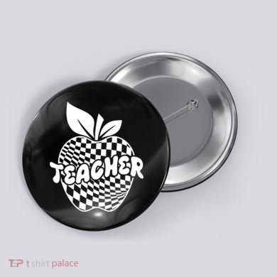 Cool Checkered Teacher Apple Button