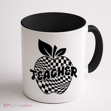 Cool Checkered Teacher Apple Coffee Mug back