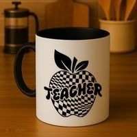 Cool Checkered Teacher Apple Coffee Mug thumb 4