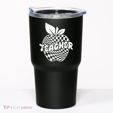 Cool Checkered Teacher Apple Tumbler