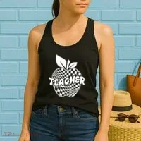 Cool Checkered Teacher Apple Women's Tank Top thumb 2