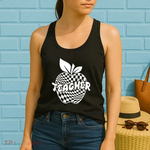 Cool Checkered Teacher Apple Women's Tank Top