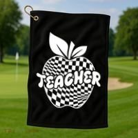 Cool Checkered Teacher Apple Golf Towel thumb 1