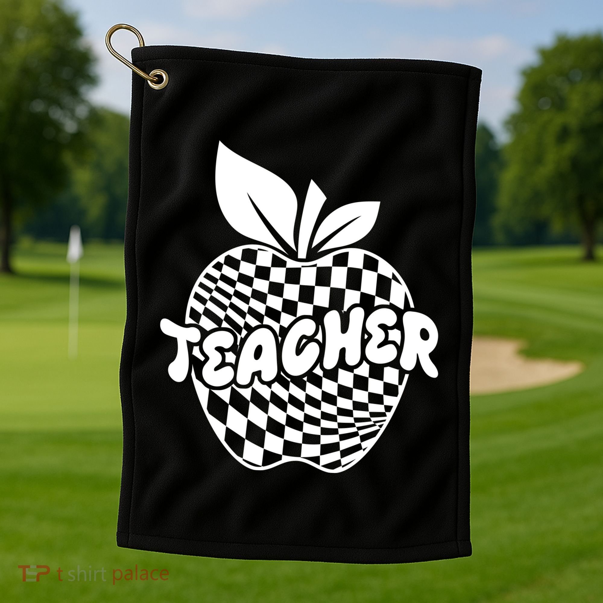 Cool Checkered Teacher Apple Golf Towel