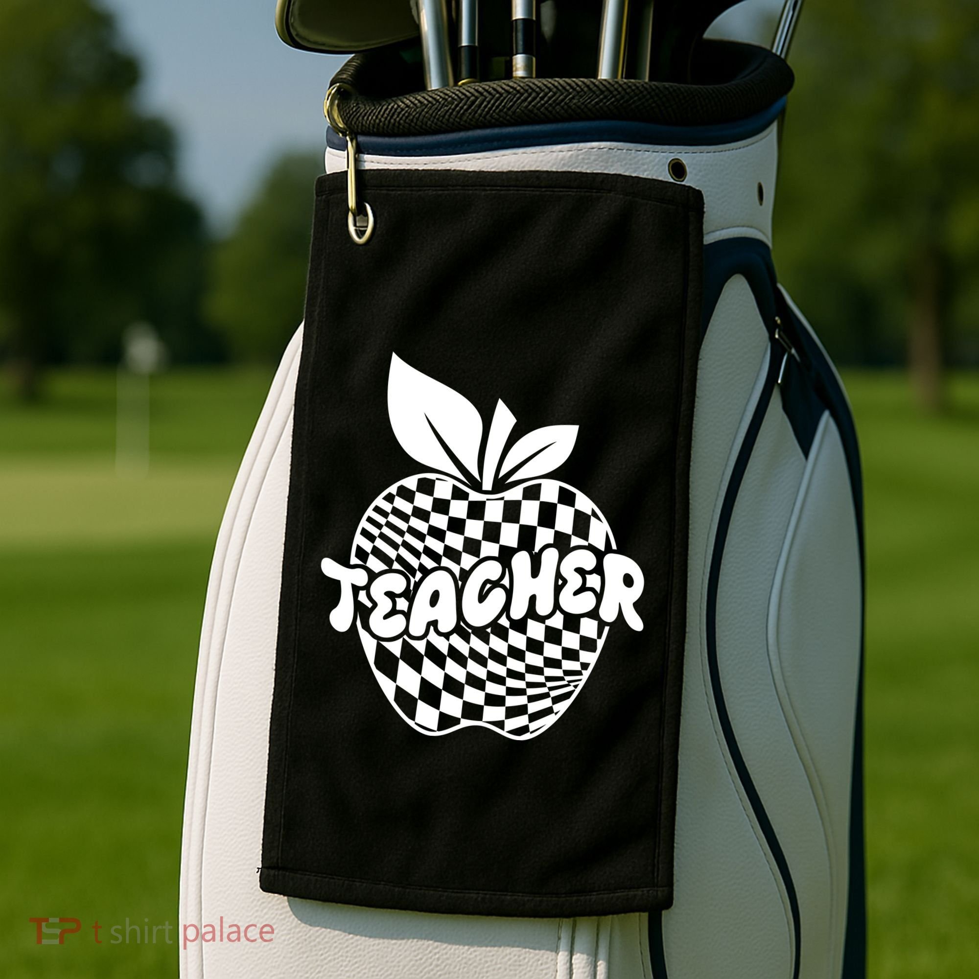 Cool Checkered Teacher Apple Golf Towel