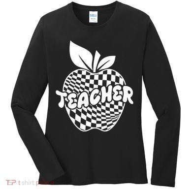 Cool Checkered Teacher Apple Women's Long Sleeve Shirt