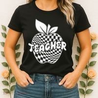 Cool Checkered Teacher Apple Women's T-Shirt thumb 2