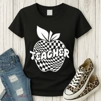 Cool Checkered Teacher Apple Women's T-Shirt thumb 3