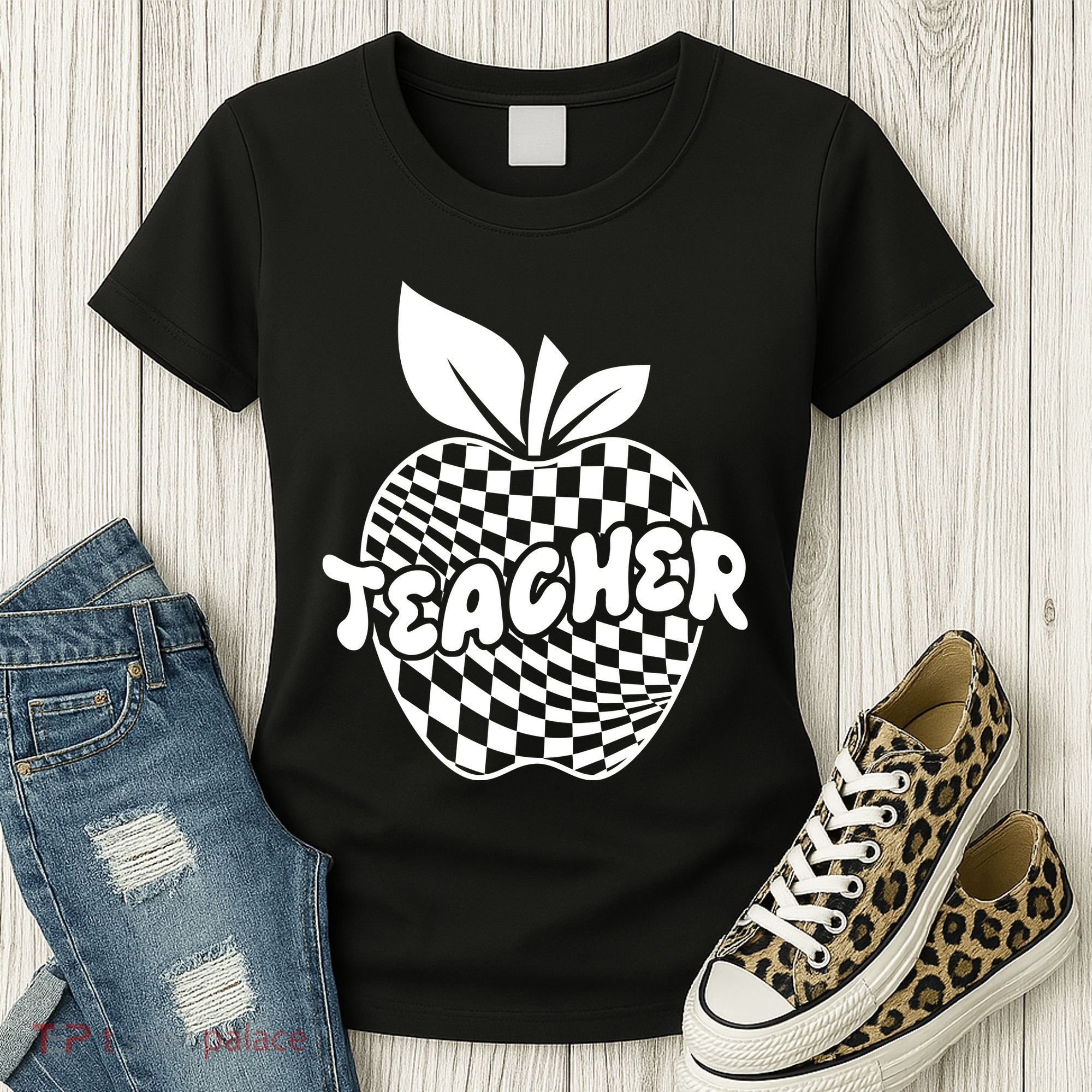 Cool Checkered Teacher Apple Women's T-Shirt