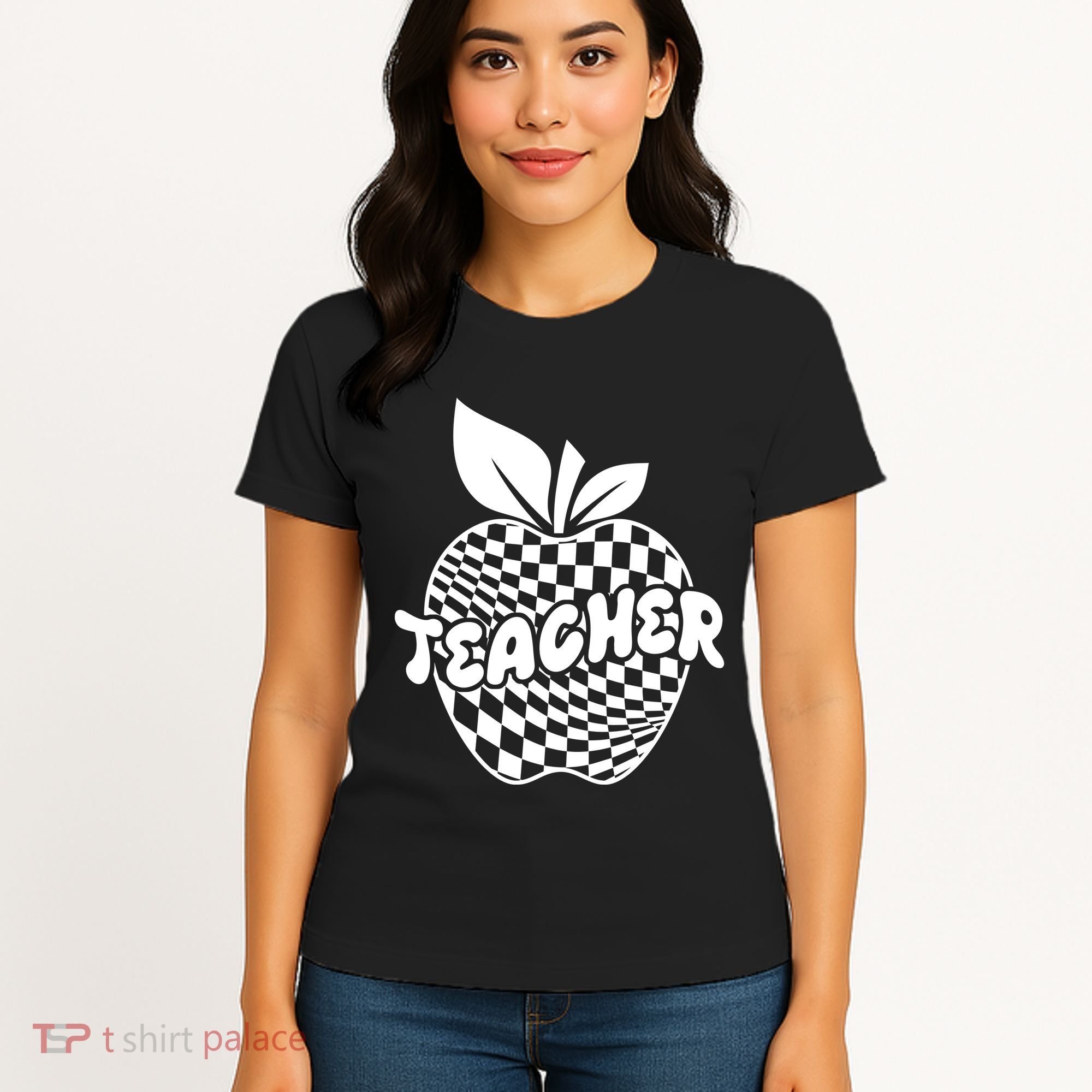 Cool Checkered Teacher Apple Women's T-Shirt