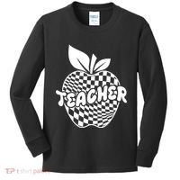 Cool Checkered Teacher Apple Kids Long Sleeve Shirt thumb 0
