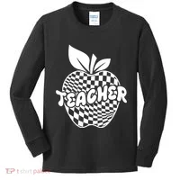Cool Checkered Teacher Apple Kids Long Sleeve Shirt thumb 0