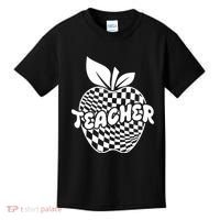 Cool Checkered Teacher Apple Kids T-Shirt thumb 0