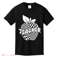 Cool Checkered Teacher Apple Kids T-Shirt thumb 0