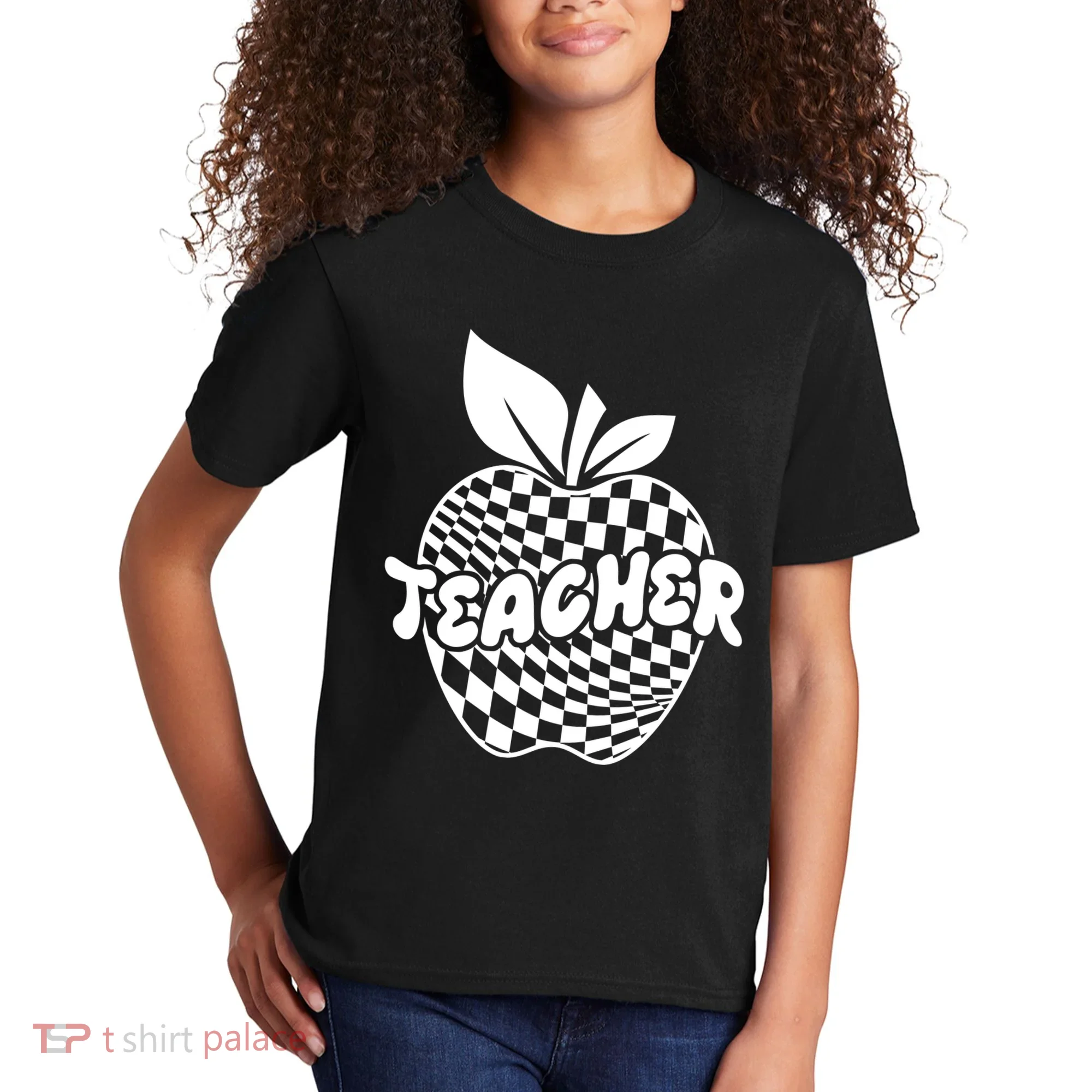 Cool Checkered Teacher Apple Kids T-Shirt