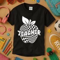 Cool Checkered Teacher Apple Kids T-Shirt thumb 3