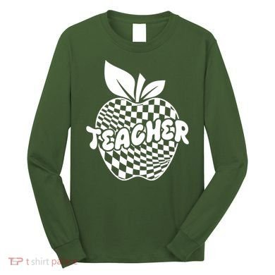 Cool Checkered Teacher Apple Long Sleeve Shirt