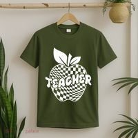Cool Checkered Teacher Apple T-Shirt thumb 2