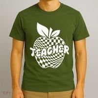 Cool Checkered Teacher Apple T-Shirt thumb 3