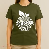 Cool Checkered Teacher Apple T-Shirt thumb 4