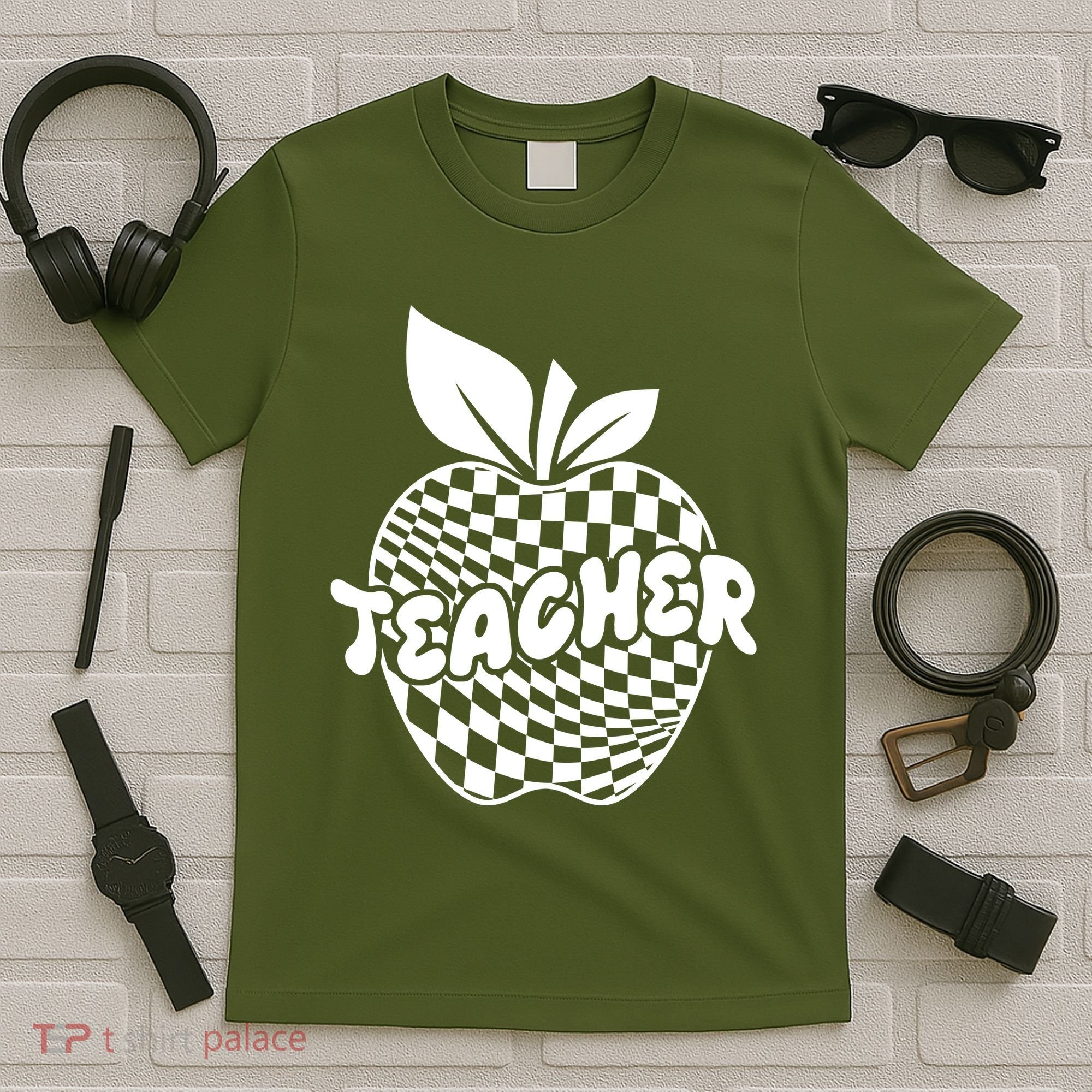 Cool Checkered Teacher Apple T-Shirt