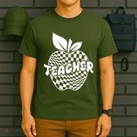 Cool Checkered Teacher Apple T-Shirt thumb 6
