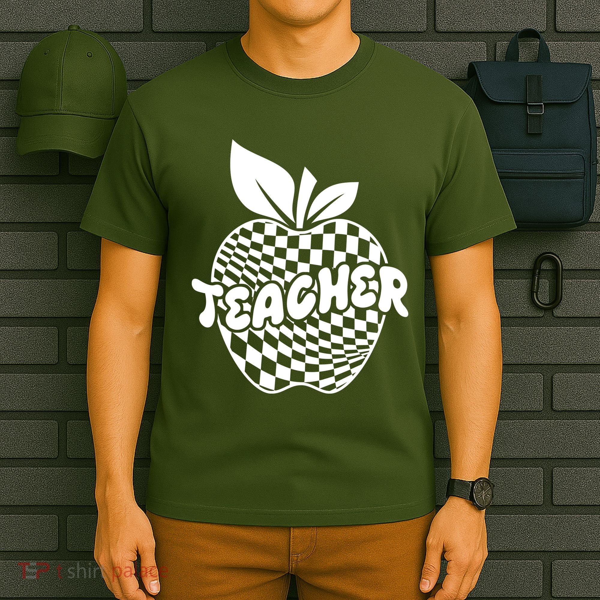Cool Checkered Teacher Apple T-Shirt