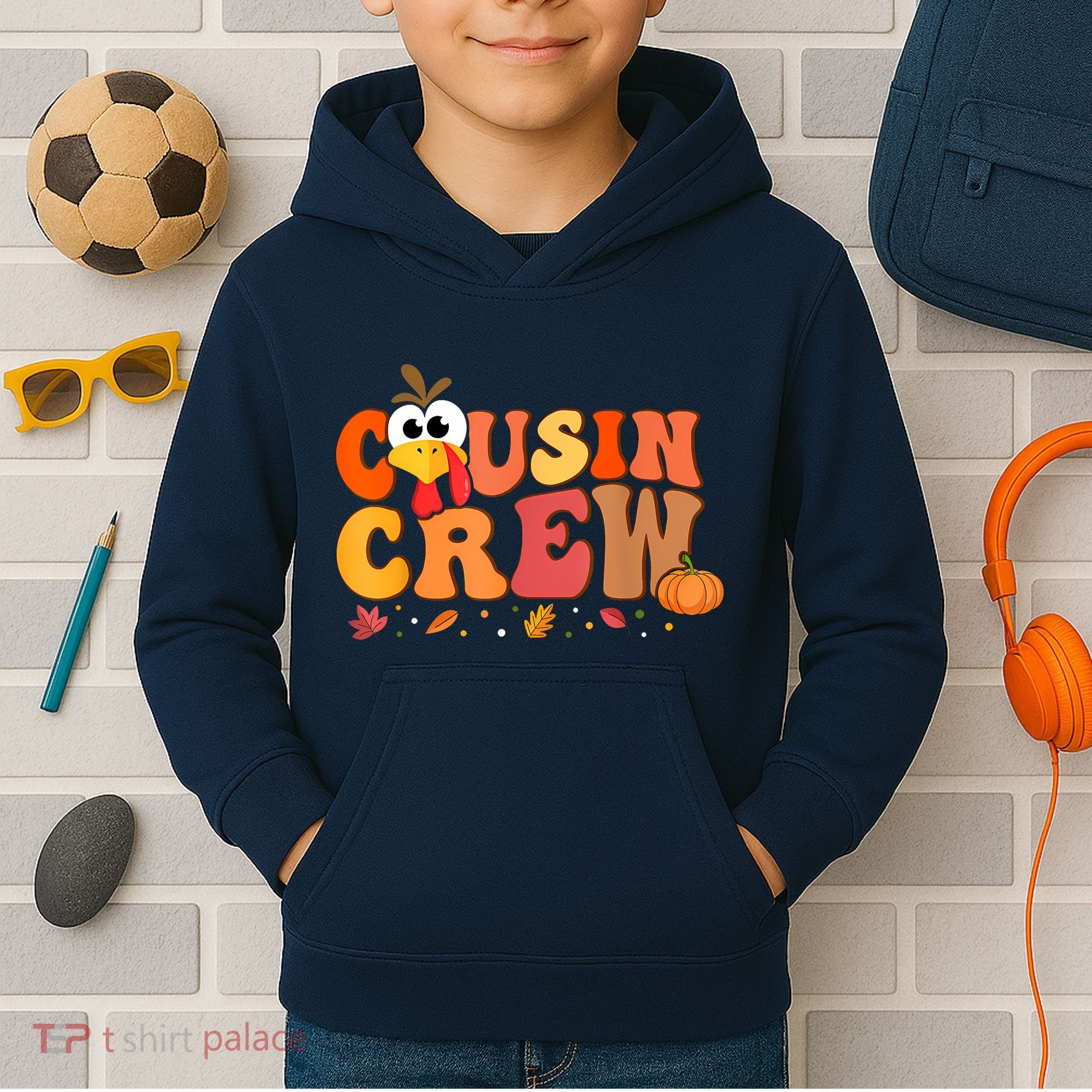 Cousin Crew Thanksgiving Family Matching Turkey Day Fall Kids Hoodie