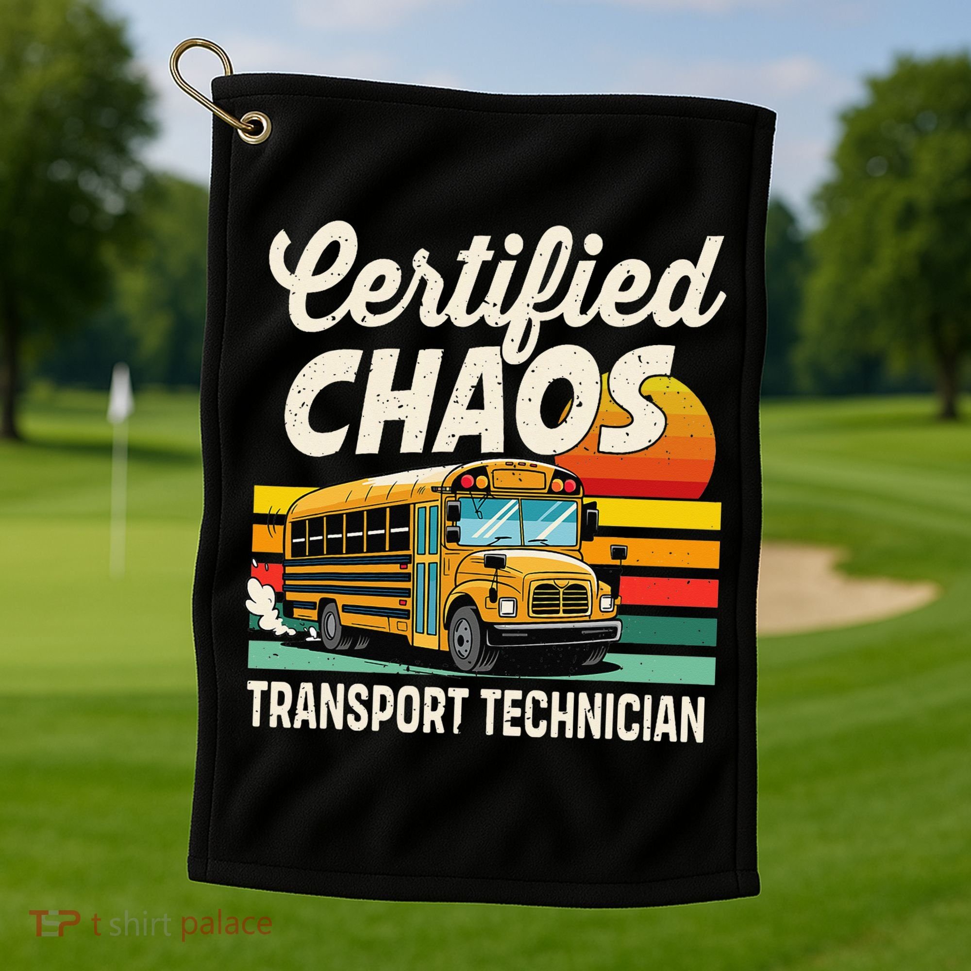 Certified Chaos Transport Technician School Bus Driver Golf Towel
