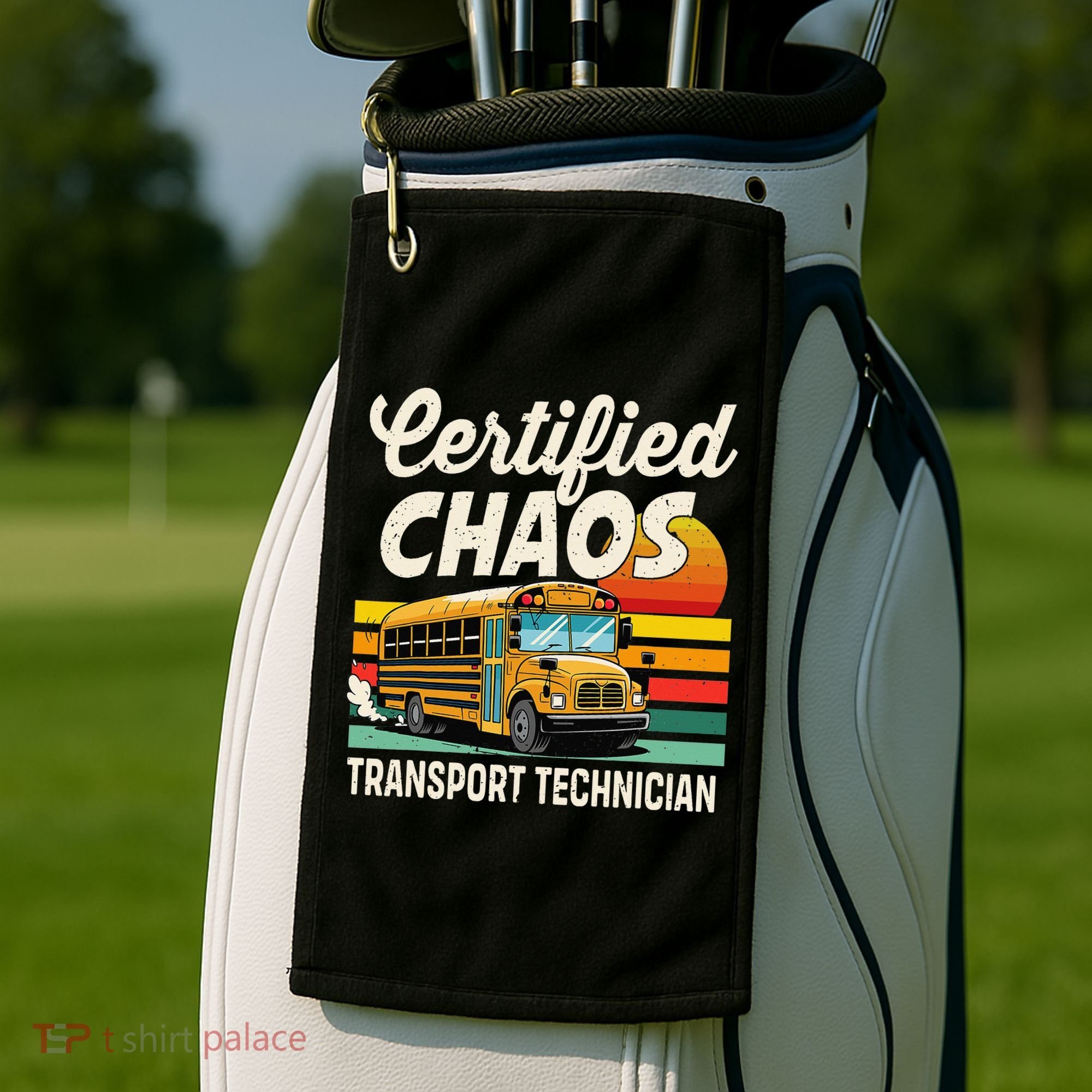 Certified Chaos Transport Technician School Bus Driver Golf Towel