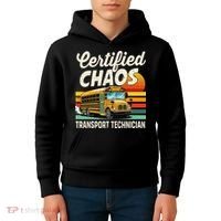 Certified Chaos Transport Technician School Bus Driver Kids Hoodie thumb 4