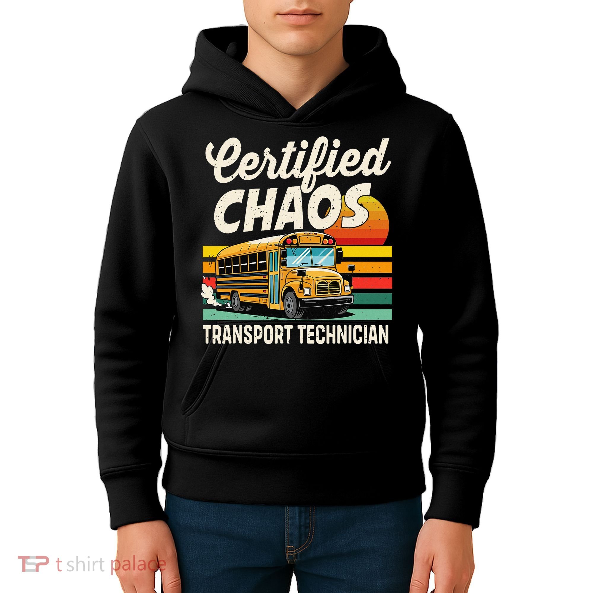 Certified Chaos Transport Technician School Bus Driver Kids Hoodie