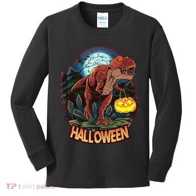 Cool Creepy Trex Dinosaur Halloween Kids Long Sleeve Shirt