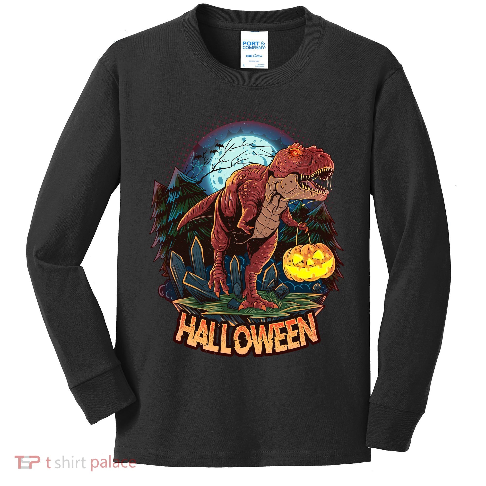 Cool Creepy Trex Dinosaur Halloween Kids Long Sleeve Shirt