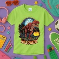 Cool Creepy Trex Dinosaur Halloween Kids T-Shirt thumb 3